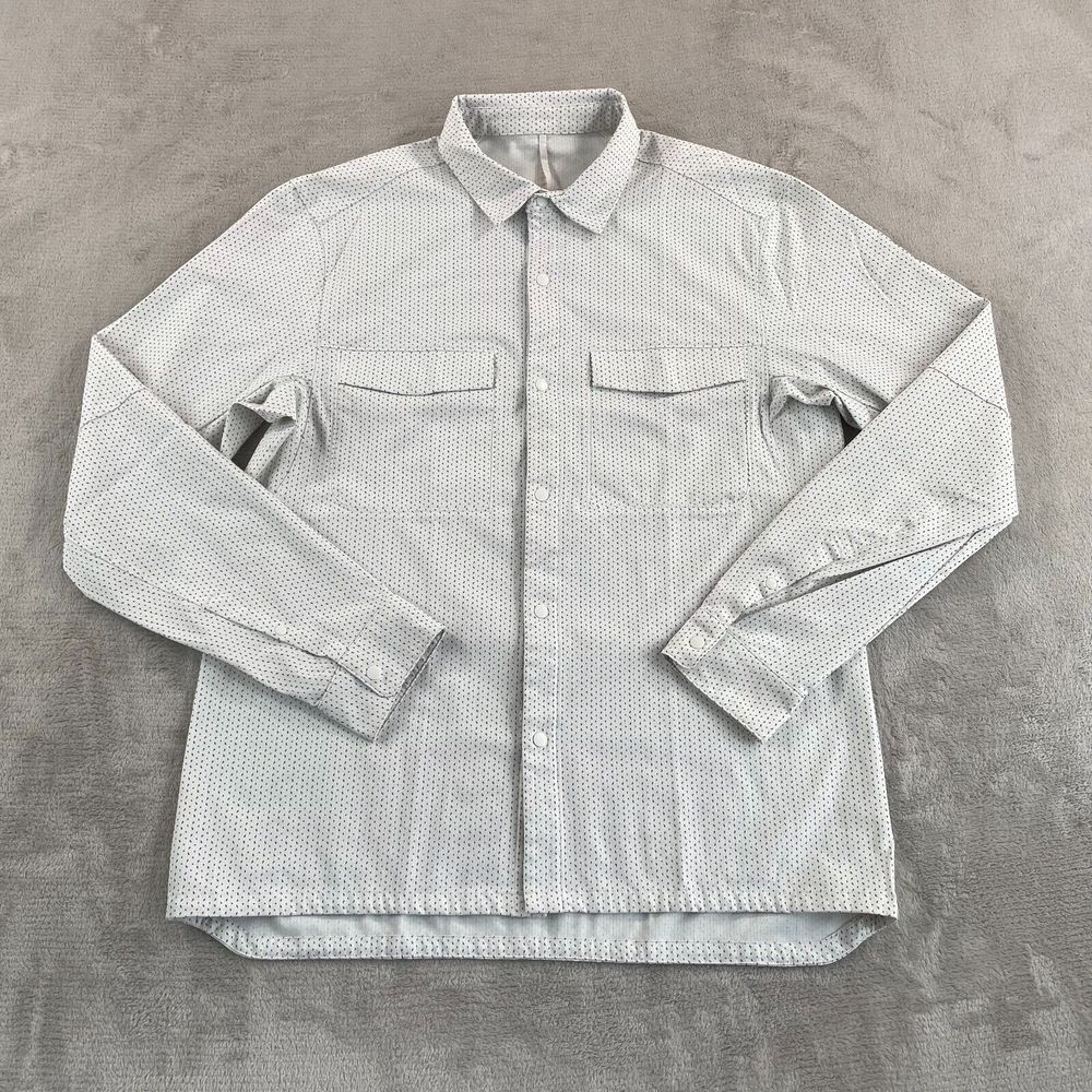 Lululemon Airing Easy Overshirt‎ Men Large White Blue Dots Wicking Performance